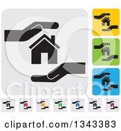 Poster, Art Print Of Rounded Corner Square Protective Hand And House App Icon Design Elements