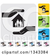 Poster, Art Print Of Rounded Corner Square Protective Hand Family And House App Icon Design Elements
