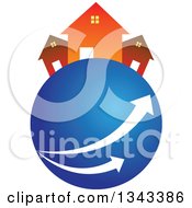 Poster, Art Print Of Neighboring Homes On A Blue Planet With Arrows