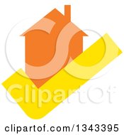 Clipart Of A Yellow Check Mark And Orange House Royalty Free Vector Illustration