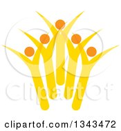 Clipart Of A Teamwork Unity Group Of Cheering Yellow People Royalty Free Vector Illustration