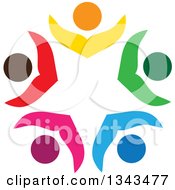 Poster, Art Print Of Teamwork Unity Circle Of Colorful People Cheering Or Dancing 30