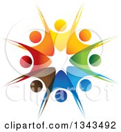 Poster, Art Print Of Teamwork Unity Circle Of Colorful People Cheering Or Dancing 41