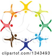 Poster, Art Print Of Teamwork Unity Circle Of Colorful People Cheering Dancing Or Free Falling And Holding Hands While Sky Diving