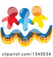 Poster, Art Print Of Teamwork Unity Group Of Colorful People Over Waves
