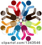Poster, Art Print Of Teamwork Unity Circle Of Colorful People Cheering Or Dancing 6