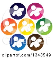 Poster, Art Print Of Teamwork Unity Group Of White People In Colorful Circles 2