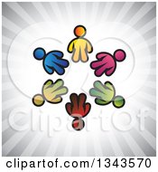 Poster, Art Print Of Teamwork Unity Circle Of Colorful People Over Gray Rays 3