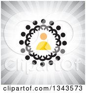 Clipart Of A Teamwork Unity Circle Of Black People Around An Orange Leader Over Gray Rays 3 Royalty Free Vector Illustration