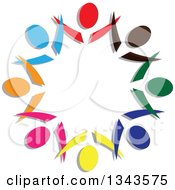 Clipart Of A Teamwork Unity Circle Of Colorful People Cheering Or Dancing 2 Royalty Free Vector Illustration