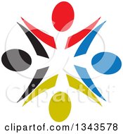 Clipart Of A Teamwork Unity Circle Of Colorful People Cheering Or Dancing 4 Royalty Free Vector Illustration
