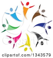 Poster, Art Print Of Teamwork Unity Circle Of Colorful People Cheering Or Dancing 5