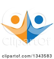 Clipart Of A Teamwork Unity Group Of Orange And Blue People Cheering Royalty Free Vector Illustration