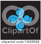 Clipart Of A Teamwork Unity Circle Of Blue People Cheering Or Dancing On Black Royalty Free Vector Illustration