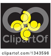 Clipart Of A Teamwork Unity Circle Of Yellow People Cheering Or Dancing Over Black Royalty Free Vector Illustration