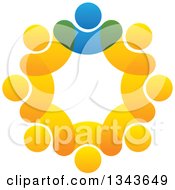 Clipart Of A Teamwork Unity Circle Of Blue And Orange People Royalty Free Vector Illustration