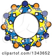 Poster, Art Print Of Teamwork Unity Circle Of Blue Orange And Yellow People Cheering