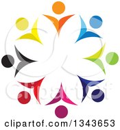 Clipart Of A Teamwork Unity Circle Of Colorful People Cheering Or Dancing 8 Royalty Free Vector Illustration