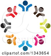 Clipart Of A Teamwork Unity Circle Of Colorful People Cheering Or Dancing 9 Royalty Free Vector Illustration