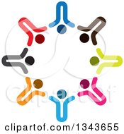 Clipart Of A Teamwork Unity Circle Of Colorful People Cheering Or Dancing 10 Royalty Free Vector Illustration