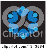 Clipart Of A Teamwork Unity Circle Of Blue People Cheering Or Dancing On Black 6 Royalty Free Vector Illustration
