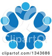 Clipart Of A Teamwork Unity Circle Of Blue People Cheering Or Dancing 5 Royalty Free Vector Illustration