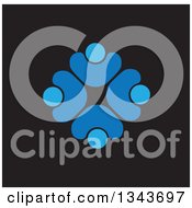 Clipart Of A Teamwork Unity Circle Of Blue People Cheering Or Dancing On Black 4 Royalty Free Vector Illustration