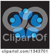 Clipart Of A Teamwork Unity Circle Of Blue People Cheering Or Dancing On Black 5 Royalty Free Vector Illustration