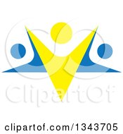 Clipart Of A Blue And Yellow Trio Of People Dancing Or Cheering Royalty Free Vector Illustration