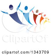Poster, Art Print Of Group Of Blue Red Orange And Yellow People Dancing Or Cheering With Reflections