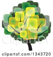 Clipart Of A Tree With A Canopy Made Of Green And Yellow Squares Royalty Free Vector Illustration