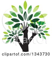 Poster, Art Print Of Black Silhouetted Hands And Arms Forming The Trunk Of A Tree With Green Leaves