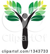 Clipart Of A Black Person Forming The Trunk Of A Tree With Green Leaves Royalty Free Vector Illustration by ColorMagic #COLLC1343733-0187
