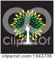 Poster, Art Print Of White Silhouetted Hand And Arm Forming The Trunk Of A Tree With Green Leaves On Black
