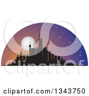 Poster, Art Print Of Silhouetted City Skyscraper Skyline With A Full Moon