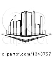 Poster, Art Print Of City Street Corner With Black And White Skyscraper Buildings