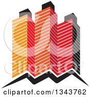 Poster, Art Print Of Red Orange And Black City Skyscraper Buildings