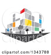 Poster, Art Print Of Colorful Street Corner City Building With Trees