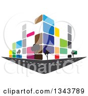 Poster, Art Print Of Colorful Street Corner City Building With Trees 2