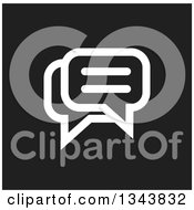 Clipart Of A White Speech Balloon Chat App Icon Design Element On Black 2 Royalty Free Vector Illustration