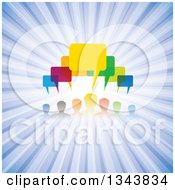 Poster, Art Print Of Colorful Group Of People With Speech Balloons Over Blue Rays