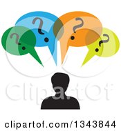 Poster, Art Print Of Silhouetted Man With Colorful Question Speech Balloons