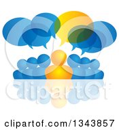 Poster, Art Print Of Group Of Blue And Orange People With Speech Balloons And A Reflection
