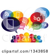 Poster, Art Print Of Colorful Group Of People With Icon Speech Balloons