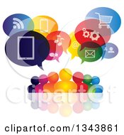 Clipart Of A Colorful Group Of People With Icon Speech Balloons And Reflections Royalty Free Vector Illustration by ColorMagic