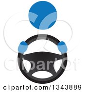 Poster, Art Print Of Blue Person Driving A Car Gripping A Steering Wheel