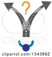 Clipart Of A Blue Abstract Person Driving Towards A Fork In The Road Royalty Free Vector Illustration