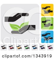 Clipart Of Rounded Corner Square Protective Hand And Leaves App Icon Design Elements Royalty Free Vector Illustration