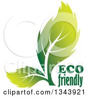 Poster, Art Print Of Two Green Leaves With Eco Friendly Text