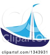 Clipart Of A Two Toned Blue Sailboat Royalty Free Vector Illustration